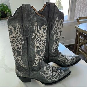 Corral Gray Leather Embroidered Scroll (AB014) Cowboy Western Boots, Size 7.5